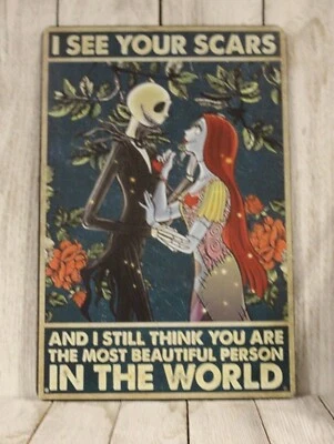 Nightmare Before Christmas Tin Sign Movie Poster Jack Sally I See Your Scars - Image 1 of 4