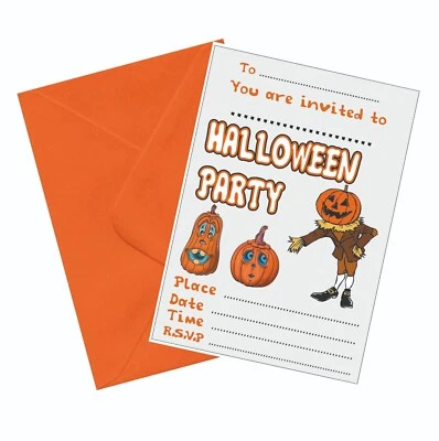 Halloween Party Invitations & Envelopes A5 Invites Pumpkin Design 12,24,30pk - Image 1 of 4