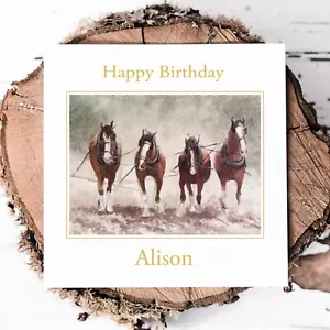 Tarjeta de cumpleaños personalizada hecha a mano en el campo caballos montar esposa mamá hija - Imagen 1 de 3