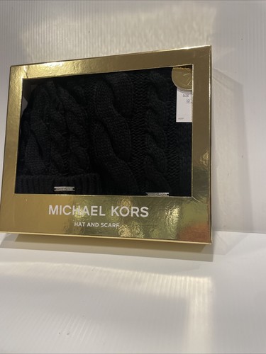 New MICHAEL KORS 2 Piece Set Knit Black Scarf & Hat Gift Set  display picture 3