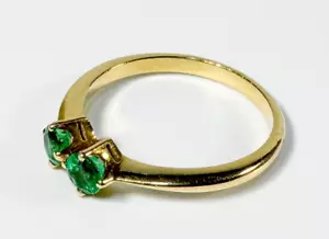 Vintage Chaumet Paris Twin Emeralds 18k Yellow Gold Band Ring Signed US5.5-5.75 - Picture 1 of 6