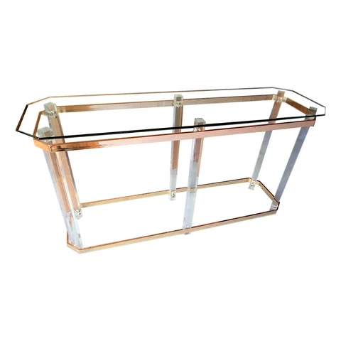 Vintage Charles Hollis Jones Attributed Lucite & Brass Console Entry Sofa Table Cover