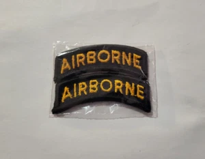 U.S. Army AIRBORN TAB Shoulder Scroll Unit Yellow on Black Sew-On Patch - (Pair) - Picture 1 of 4