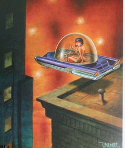 Signed Keith WEESNER Sci-Fi print BUBBLE TOP Future ReTro Custom Lincoln poster - Foto 1 di 4