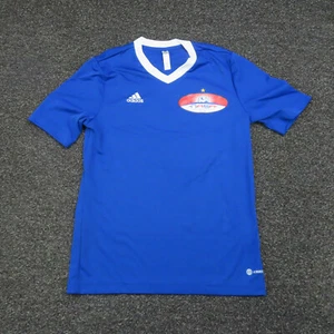 Adidas Shirt Youth Large Blue Running Short Sleeve Breathable Workout Boys - Picture 1 of 9