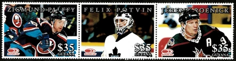 Guyana 1998 - Hockey All Stars, Palffy, Potvin, Roenick- Strip of 3 - MNH Cover