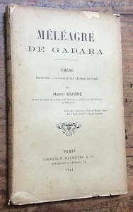 MÉLÉAGRE DE GADARA thèse H.Ouvré 1894 EO  - Imagen 1 de 1