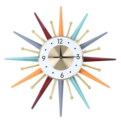Large Wall Clock Modern Starburst Mid-Century Modern Decor Non-Ticking Battery  - Image 1 of 4