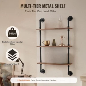 24x7.87 Inches 3-Tier Industrial Pipe Shelf Wall-Mounted Storage Solution NEW - Picture 1 of 12