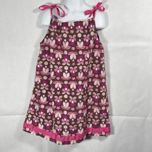 Girls HANNA ANDERSSON BROWN AND PINK FLORAL Sleeveless TIE TANK DRESS 120 6 7 Yr - Picture 1 of 5