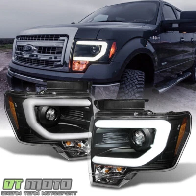 Black 2009-2014 Ford F150 Raptor SVT LED Tube DRL Projector Headlights Headlamps - Image 1 of 4