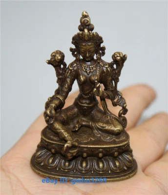 Chinese archaize pure brass small Tibetan Buddhism Buddha Tara statue S1 Foto 1 de 4