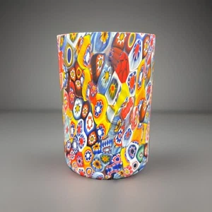 FRATELLI TOSO MURANO MILLEFIORI CANNA MOSAICO METÀ SECOLO BICCHIERE VETRO 3 1/2” - Foto 1 di 8