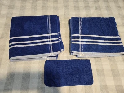 Set Of 3 Mainstays  Cotton Bath & Hand Towels 52" x 27" Blue - Image 1 of 4