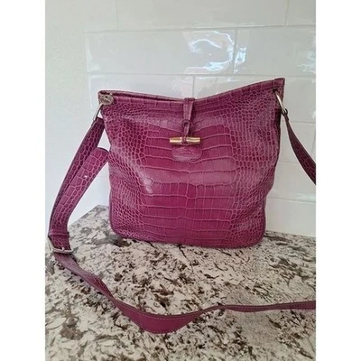 Longchamp Roseau purple Leather with Crocodile Print Crossbody - Image 1 of 4