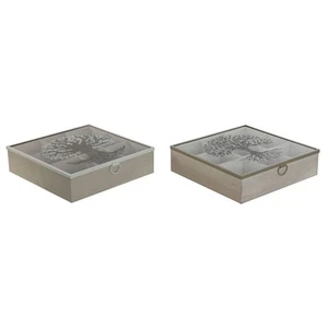 Caja para Infusiones Home ESPRIT Marrón Beige Metal Cristal Madera MDF 24 x 2 - Imagen 1 de 3