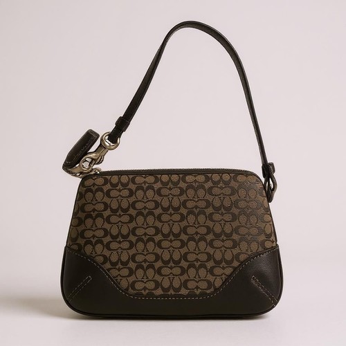 Coach Braccialetto Zip Firmato Tela Pelle Logo Nero