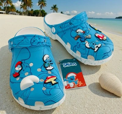 NOVO Berloque The Smurfs Crocs Clássico Tamanco J5 Infantil Júnior Azul Branco Jibbitz - Imagem 1 de 4