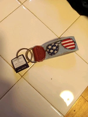Smathers & Branson Needlepoint Leather American Aviators USA Key Fob Keychain 💥 — 第 1/4 张图片