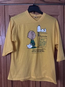 Peanuts Yellow Snoopy and Charlie Brown Top T shirts Size L Life Vintage Rare - Picture 1 of 6