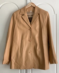 Alta Moda Firenze Caramel Soft Leather Button Jacket Size 44 UK 12 Made In Italy - Picture 1 of 9