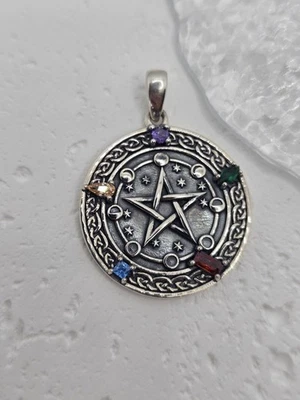 Colgante Pentagrama Ciclo Cósmico Plata Esterlina 925 Chakra Piedras Preciosas Fases Lunares Foto 1 de 3