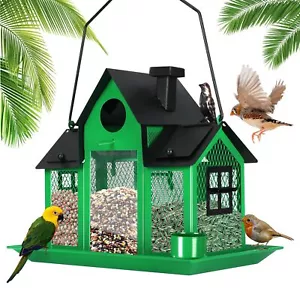 Solar Metal Bird Feeder for Outdoors Large Capacity Cardinal Hanging Green - Picture 1 of 7