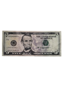 $5 Five Dollar Series 2013 Star Note - Cool Serial Number MF 02599989 SEE PICS - Picture 1 of 10