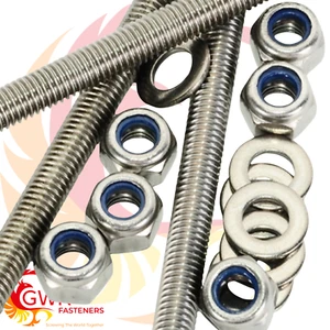 M3 A2 Stainless Steel Threaded Bar - Rod Studding 3mm + Nyloc Nuts + Washers - Picture 1 of 4