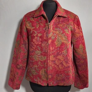 Portrait Jacket Womens size Large Floral Red Tapestry Zip Up - Picture 1 of 6