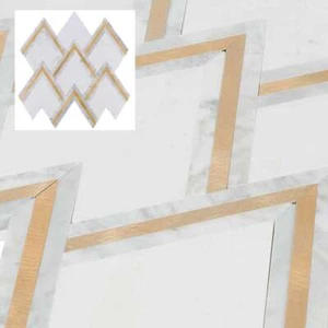 White Cararra Stone w/ Gold Aluminum Trim Inlay Tile Kitchen Wall Backsplash - Picture 1 of 5