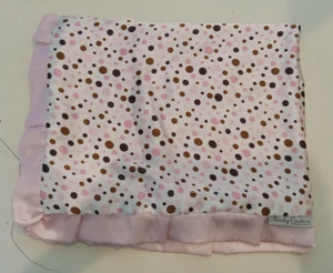 BABYDECKE Minky Couture seidig rosa braun gepunktet Rüschen 30X38 GEBRAUCHT - Bild 1 von 5