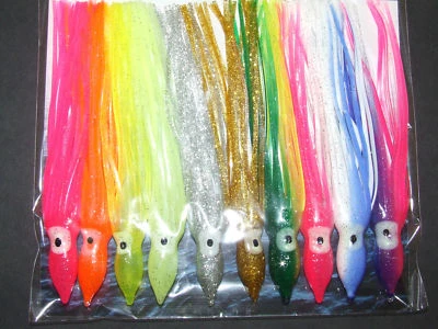 10 x Fladen 9cm Assorted Squid lures Mackerel Bass Cod Sea Boat Beach Fishing - Image 1 of 3
