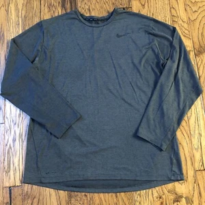 Nike Mens XXL Dri Fit Long Sleeve Charcoal Gray Black Swoosh Athleisure - Picture 1 of 11