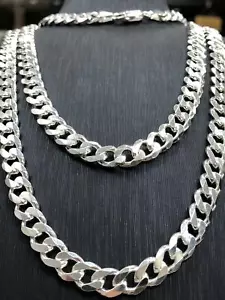 Silver Curb Chain Heavy Mens Solid Flat Chain Italian Style 7MM Stamp & Hallmark - Picture 1 of 12