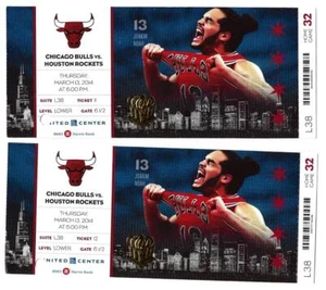 ROCKETS @ BULLS ~ Pair of 2014 Tickets w/ Joakim Noah ~ FREE SHIPPING - Picture 1 of 1
