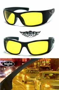 Mens Choppers Motorcycle Bikers Sunglasses Wrap Yellow Night Driving Lens - Picture 1 of 5