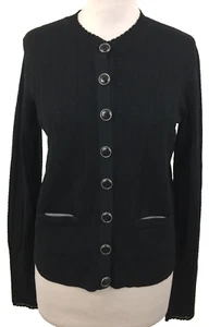 Karen Millen Women's Cardigan Size XS Black Pockets Stretch Button Used F1 - Picture 1 of 13