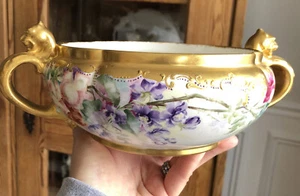 Antique Limoges Planter Fab Gilded Panther Or Griffith Handles Jardinere - Picture 1 of 12
