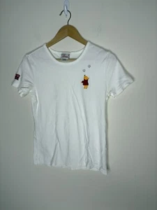 Vintage Disney Store Womens L Winnie The Pooh Shirt Short Sleeve White Snowflake - Picture 1 of 9