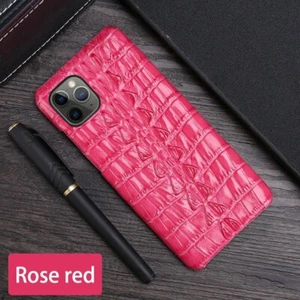 Genuine Leather Case For iPhone 14 13 Pro Max 12 3D Crocodile Tail Texture Cover - Picture 1 of 19