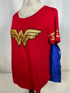 Wonder Woman DC Comics Costume Shirt w/ Detachable Cape Women's Juniors LARGE - Picture 1 of 11