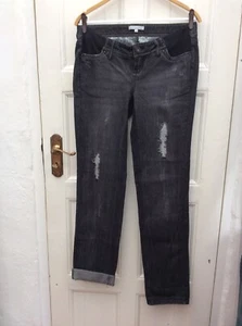 BNWT Mamas & Papas Low Rise Black Ripped Denim Maternity Jeans Trousers UK 8S - Picture 1 of 12