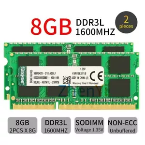 Kingston 16GB 2x 8GB DDR3L 1600MHz PC3L-12800 204Pin SODIMM Laptop Memory RAM BT - Picture 1 of 6
