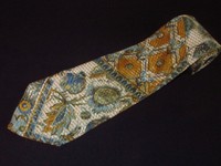 Ermenegildo Zegna Tie Terquoise Gold Floral Vintage Woven Necktie Italian Silk 