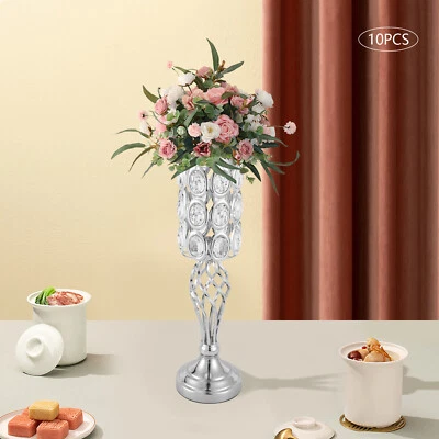 Paquete de 10 jarrones con flores de boda de 19,7" H centros de mesa nórdicos con cuentas de cristal plateadas Foto 1 de 4