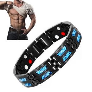 Men Magnetic Therapy Bracelet Element Double Strength Wristband Carbon Titanium