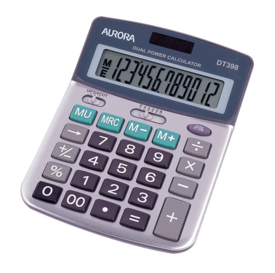 Aurora silber/grau 12-stelliger Halbschreibtisch-Taschenrechner DT398 - KOSTENLOSER VERSAND AM NÄCHSTEN TAG