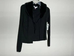 No Boundaries Juniors XL (15-17) Faux Fur Collar Cardigan Sweater • Black - Picture 1 of 5