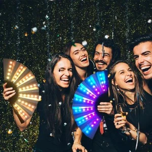 Party LED Glowing Fan Luminous Folding Colorful Party/Dance Paper Fan\ LED O8E2 - Picture 1 of 8